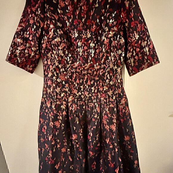 Teri Jon Blue Jacquard Floral Print Box Pleat Fit n Flair  Size4   Navy Multi - Picture 7 of 12